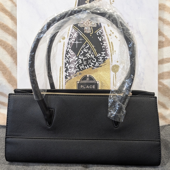 Trina Turk Colorblock Satchel with detachable shoulder strap, Black w/Black, NWT - Picture 2 of 9